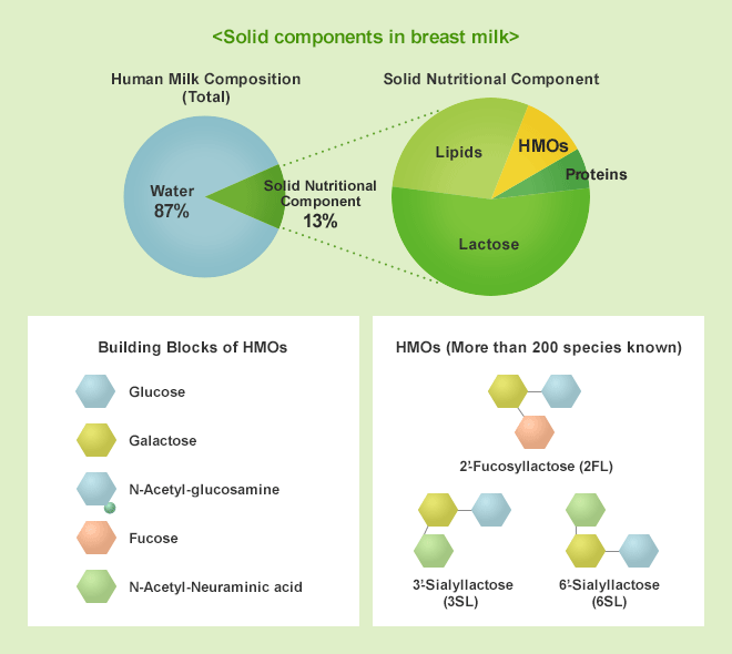 Solid components in breast milk